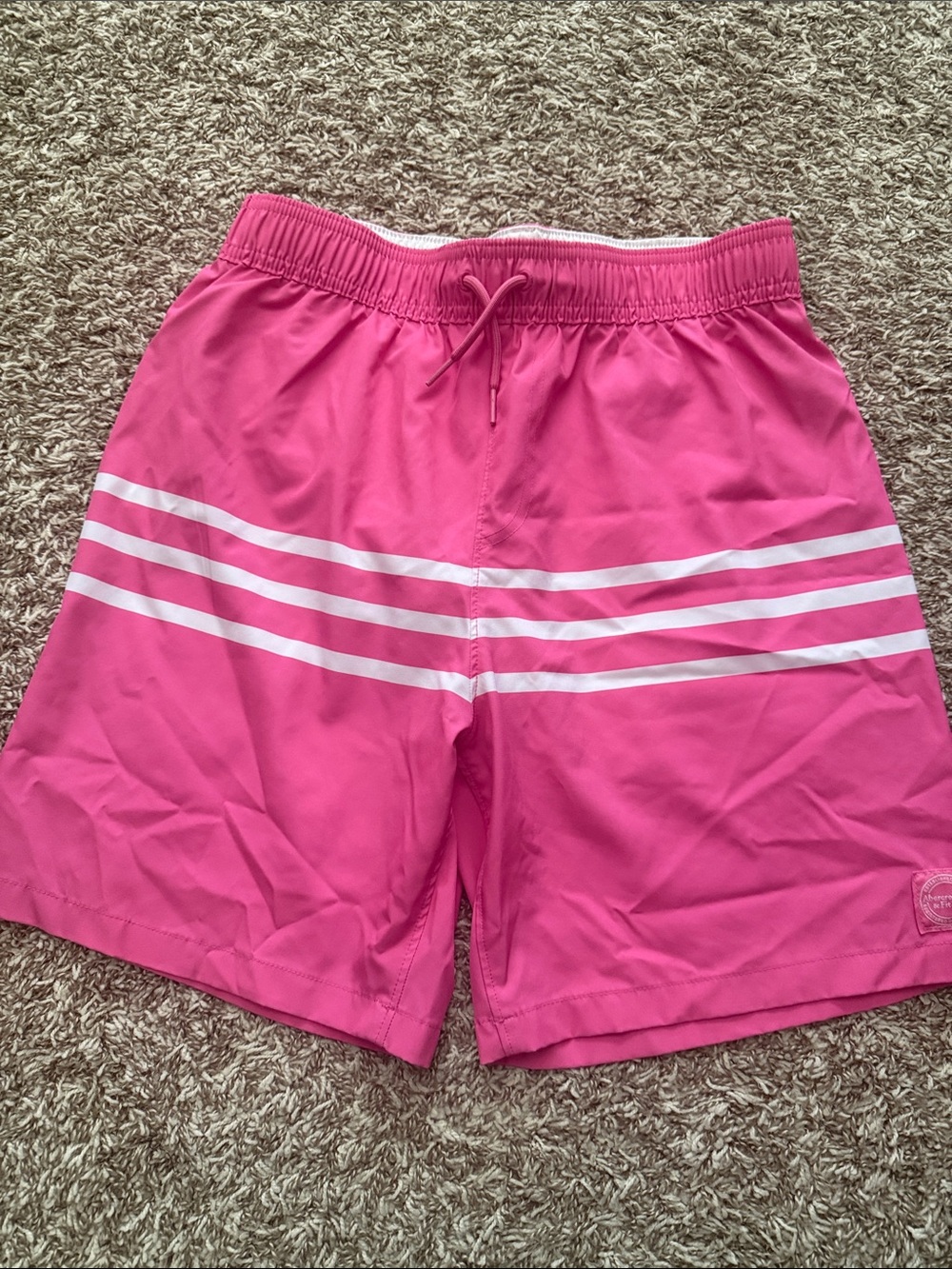 abercrombie kids Pink Swim Trunks with White Stripes